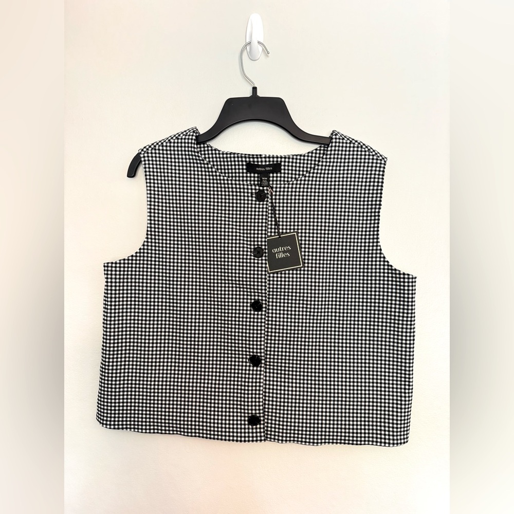 NWT autres filles Black Gingham Button Down Vest - Size Medium
